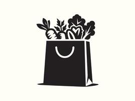 Organic Vegetables in a Tote Bag, Black Silhouette Style vector