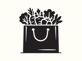 Market Bag with Vegetables, Isolated Black Silhouette vector
