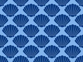 Seamless pattern with blue sea shells Hand drawn trendy flat style seashell. Tropical beach shells. Summer seamless pattern vector