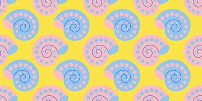 Seamless pattern with pink and blue sea shells Hand drawn trendy flat style seashell. Tropical beach shells. Summer seamless pattern. illustration vector