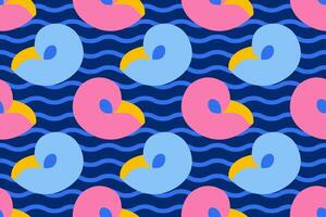 Seamless pattern with pink, blue and yellow sea shells. Hand drawn trendy flat style seashell. Tropical beach shells. Summer seamless pattern illustration vector