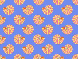 Seamless pattern with pink and yellow sea shells. Hand drawn trendy flat style seashell. Tropical beach exotic shells. Summer seamless pattern vector