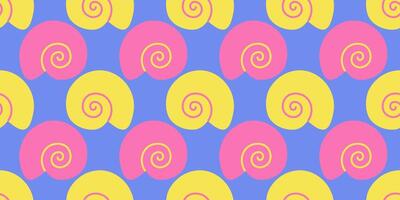 Seamless pattern with pink and yellow seashells Hand drawn trendy flat style seashell. Tropical beach shells. Summer seamless pattern illustration vector