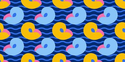 Seamless pattern with pink, blue and yellow sea shells. Hand drawn trendy flat style exotic seashell. Tropical beach shells. Summer seamless pattern vector