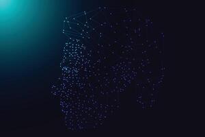 Background of a man face and violet beams of bright laser light shining on black background, Navy blue color. Elegant background with space for design. Soft wavy folds. vector