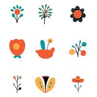 Set of abstract floral doodle design elements. vector