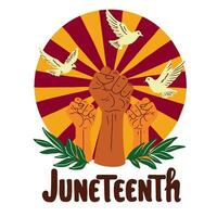 African american Juneteenth Freedom Day banner with fists rised up and text Juneteenth. vector
