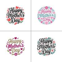 Unique Happy Mother's Day Illustrations with Floral Elements, Happy Mother's Day Typography Set on White Background vector