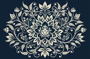 Elegant Floral Mandala Pattern on a Dark Blue Background vector
