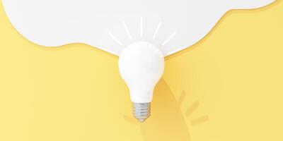 A glowing light bulb emerging from a yellow background, symbolizing bright ideas, innovation, and creativity in a modern minimalistic setting. 3d rendering. photo