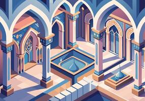 Isometric Palace Courtyard Arches, Columns, Fountains, and Pools vector