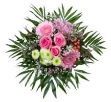 Pink top view blooming bouquet cut out isolated transparent background png