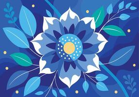 Abstract Blue Floral Design Modern Botanical Art Print vector