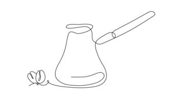 A turk for making freshly brewed coffee on roasted beans. Simple linear graphics in the style of line art, a single line. The traditional method of making Arabica coffee. vector