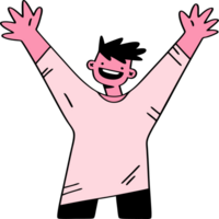 Cheerful Cartoon Character with Raised Arms in Joyful Expression for Positive Messaging png