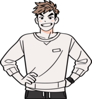 Confident Young Man with Casual Attire and Energetic Pose in White Sweater png