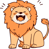 Cute Cartoon Lion Roaring with Joyful Expression in Vibrant Illustration png