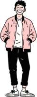Smiling Man in Pink Jacket with Hands in Pockets - Fashionable Pose Illustration png