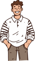 Smiling Man in Casual White Sweater with Hands in Pockets Cartoon Illustration png