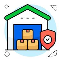 Flat design icon of secure warehouse vector
