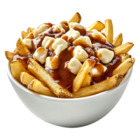 Delicious Poutine with Crispy Fries, Cheese Curds, and Rich Gravy Isolated on Transparent Background png
