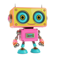 3D toy robot with expressive eyes, isolated on transparent background png