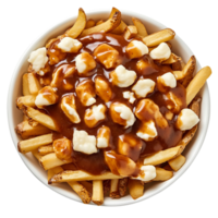 Savory Poutine Dish with Melted Cheese Curds and Thick Gravy Isolated on Transparent Background png