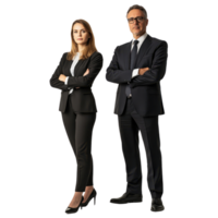 Business duo, man and woman in professional attire, isolated on transparent Background png
