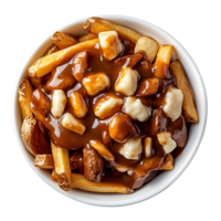 Classic Poutine with Golden Fries, Fresh Cheese Curds, and Savory Gravy Isolated on Transparent Background png