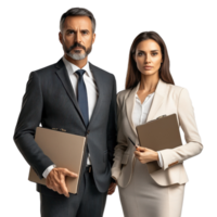 Professional Businessman with Briefcase and Businesswoman Holding Folder Isolated on Transparent Background png