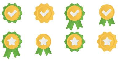 3d icon Certificate Badge illustration, yellow badge warranty icon with checklist and ribbon Background isolated vector