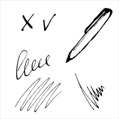 Writing ballpoint pen. Scribbles and sloppy handwriting painted by black ink. Hand drawn illustration on white background. Monochrome Hand-Drawn Ballpoint Pen Icon. Black scribbled doodle lines