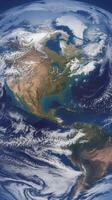 The earth is seen from space with clouds and water photo