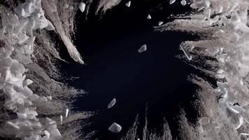 Explosion and destruction of the stone sphere in slow motion cg 3d animation on black isolated background with alpha matte video