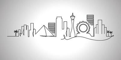 Las Vegas city skyline continuous line drawing design. vector