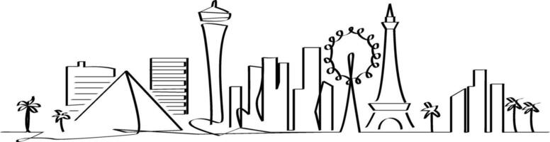 Las Vegas city skyline continuous line drawing, United States vector