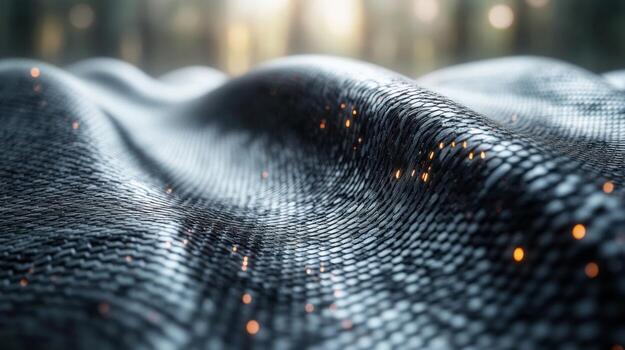 Close-up view of a textured metal surface in a factory, highlighting the intricate patterns and bright welding sparks. The scene illustrates the dynamic nature of manufacturing operations. photo