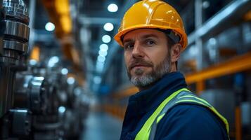 A skilled engineer monitors automated machinery in an aluminum manufacturing plant. The facility showcases advanced engineering techniques with a focus on efficiency and safety. photo