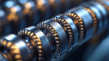Machinery operates in a contemporary manufacturing facility, producing complex metal parts through automation. The focus is on detailed metalwork emphasizing quality and efficiency. photo