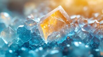Brightly colored crystals are illuminated in a factory setting while workers focus on the automated processes of petrochemical synthesis and refinement. photo