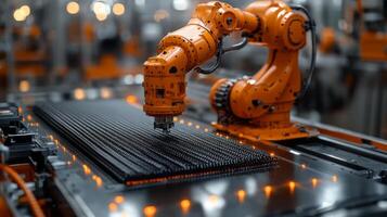 A robotic arm handles intricate welding tasks in a state-of-the-art factory, showcasing the efficiency of automation in metal fabrication. photo