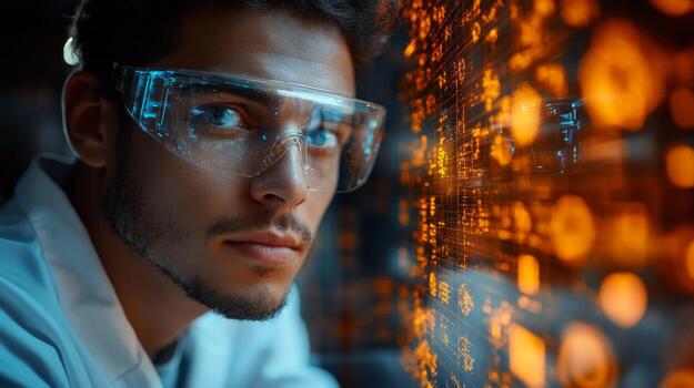 A skilled engineer examines detailed data and automation metrics in a state-of-the-art manufacturing facility. The environment showcases advanced practices in metallurgy and production. photo