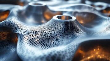 Detailed view of a complex surface texture with aluminum casting, highlighting the precision of modern manufacturing techniques in industrial environments. photo