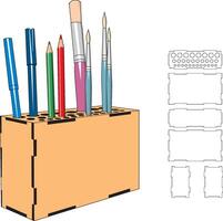 Laser cut template pencil box desk organizer 7 x 4 x 2,3 inches - 17 x 10 x 6 mm for 3mm material mdf wood pattern design vector
