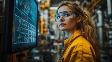 A skilled engineer is focused on monitoring complex automation data in a high-tech manufacturing facility dedicated to steel and aluminum production. photo