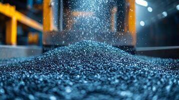 Particles of synthetic material are being processed in a state-of-the-art petrochemical refinery. Automated machinery enhances efficiency in production where engineering meets innovation. photo