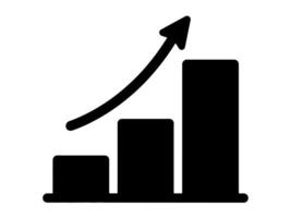 Simple black icon depicting a rising bar graph with an upward arrow. Ideal for business, finance, success, and data visualization concepts. Clean design for easy integration. vector