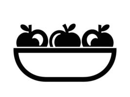 Simple black icon depicting a bowl filled with apples. Suitable for health, food, diet or organic related designs. Minimalist style illustration. vector