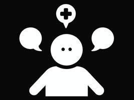Simple illustration depicting a person with speech bubbles and a medical cross symbol above their head. Suitable for healthcare, communication, support concepts. vector
