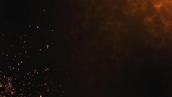 Glowing Fire Particles Floating on Dark Background. Ember Sparks and Burning Flame Animation video